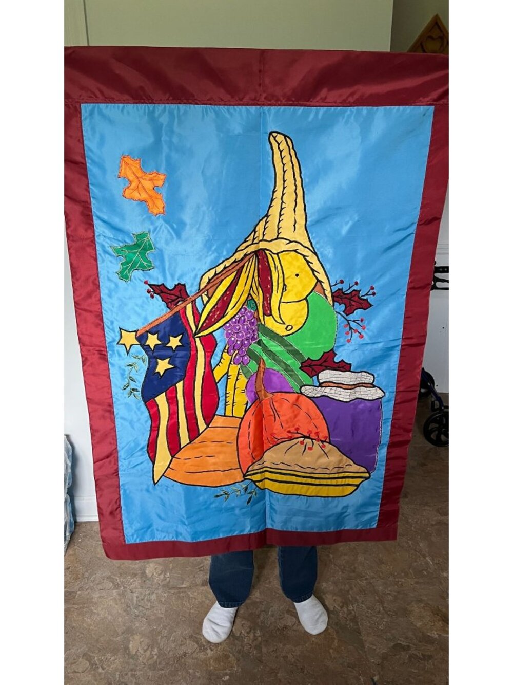 Cornucopia With Fall Leaves & Harvest Scene Decorative Banner